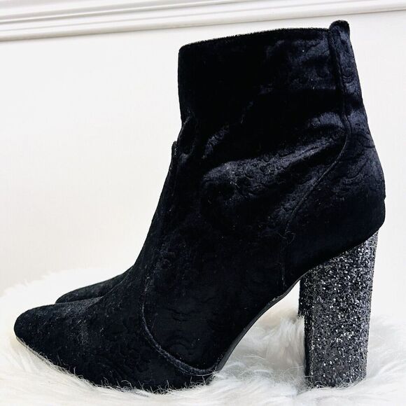 🎉Clearance🎉YOKI Black Velvet & Rhinestone Studded Black Heel Ankle Boots Sz 8 - Picture 3 of 9